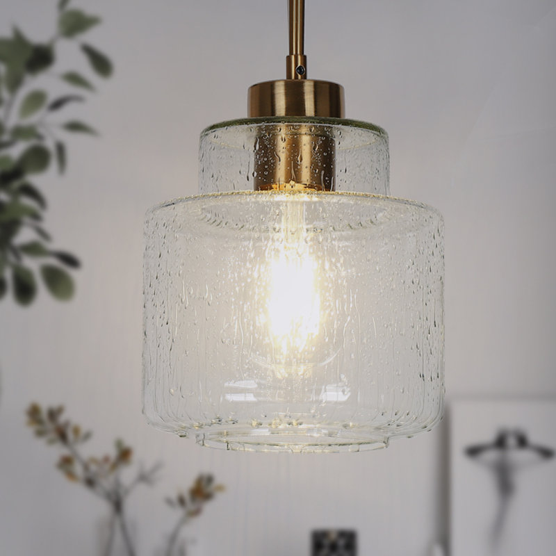 Meya 1 Light Single Drum Pendant with Raindrop Glass